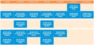 Il palinsesto dei corsi PISCINA di Avalon Wellness and Medical Center per la stagione 2024/2025